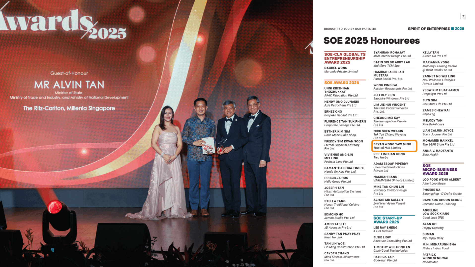 Bryan Wong receiving the Spirit of Enterprise Award 2025